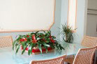 dining room with skylight